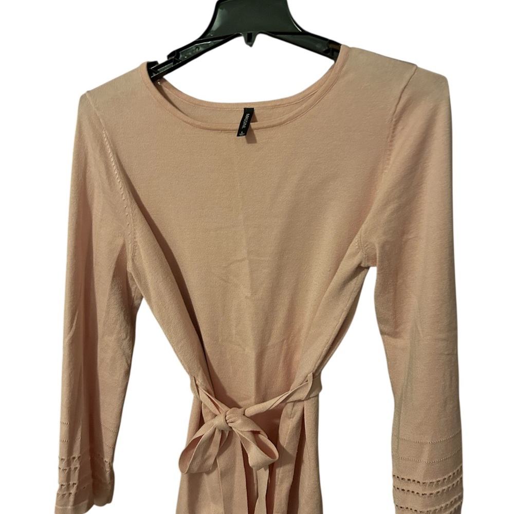 Elegant Pink Long Sleeve Sweater tie at the waist, L